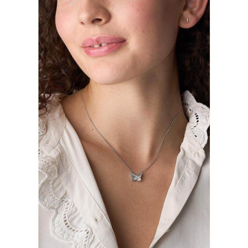 代购Fossil化石女士项链简约精致优雅时尚银色不锈钢抛光表面