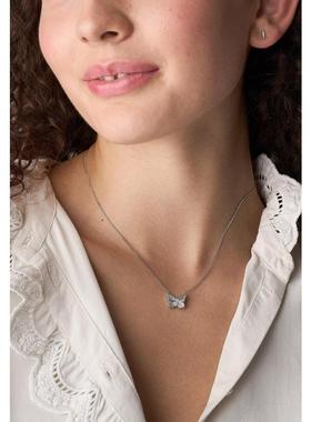 代购Fossil化石女士项链简约精致优雅时尚银色不锈钢抛光表面