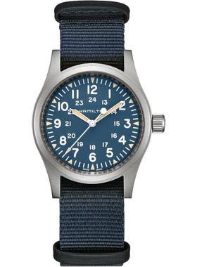 代购HAMILTON男士腕表夜光手动上链抗磁长续航钢壳尼龙带蓝盘