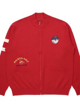 代购MALBON GOLF男士毛衣保暖舒适红色混纺日常休闲外套爆款复古