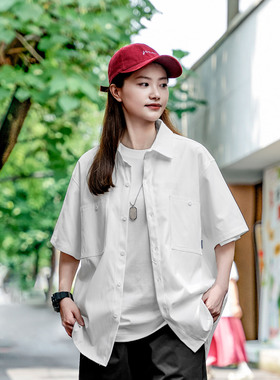 日系cityboy短袖衬衫夏季新款bdls休闲衬衣男女同款纯色百搭外套