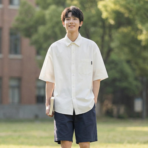 CityBoy日系叠穿纯色短袖衬衫