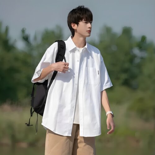 CityBoy日系叠穿纯色短袖衬衫