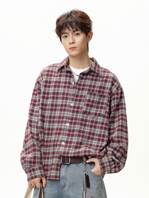 日系复古格子衬衫外套