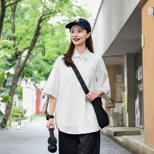 CityBoy日系叠穿男女款短袖衬衣夏季新款宽松休闲bdls少年感衬衫