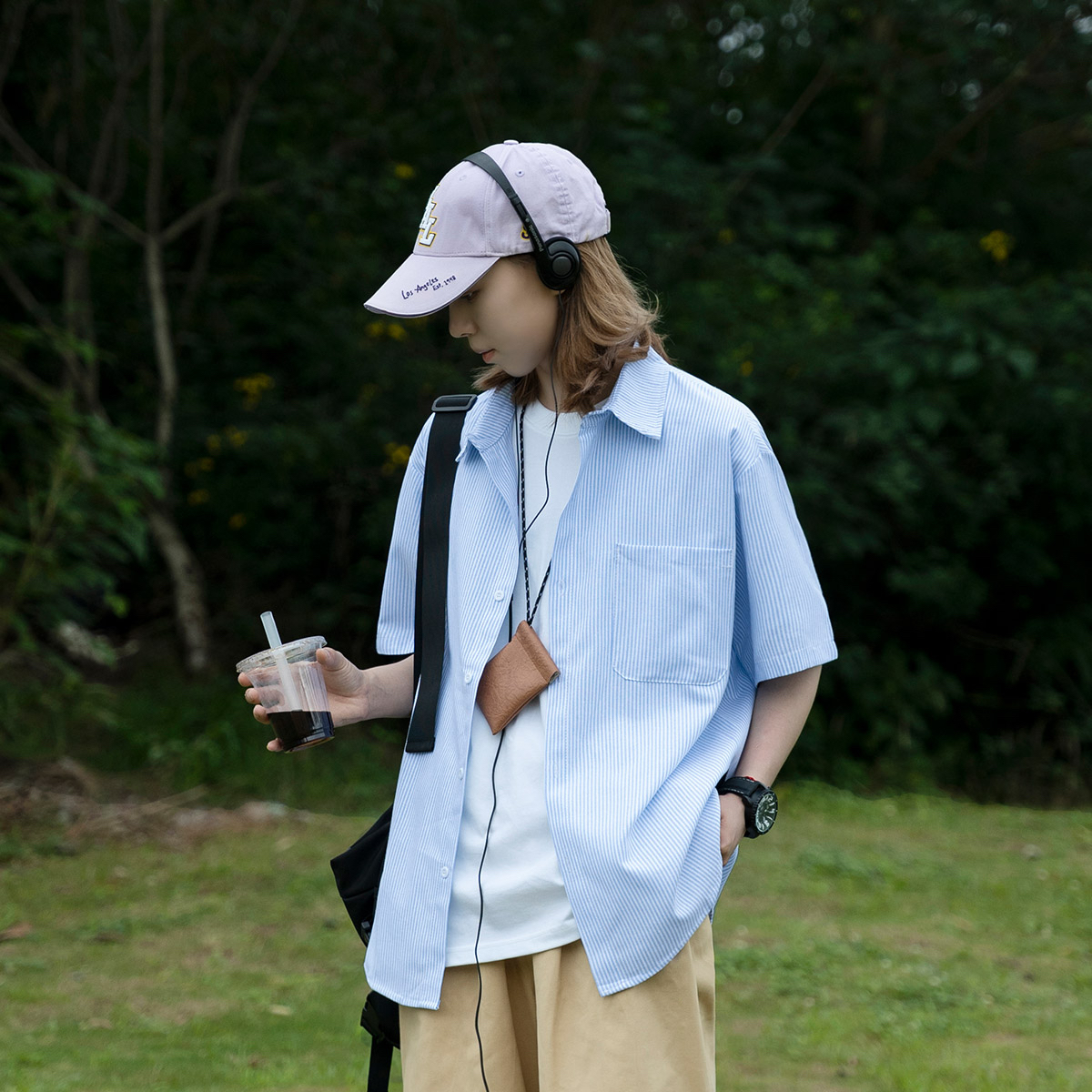 夏季宽松休闲薄款条纹短袖衬衫