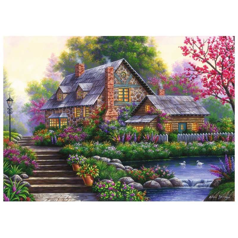 印花dmc纯棉十字绣套件客厅卧室餐厅大幅欧式乡村风景画 浪漫小屋