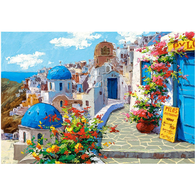 印花dmc十字绣套件客厅餐厅欧式地中海风景油画 春天的圣托里尼