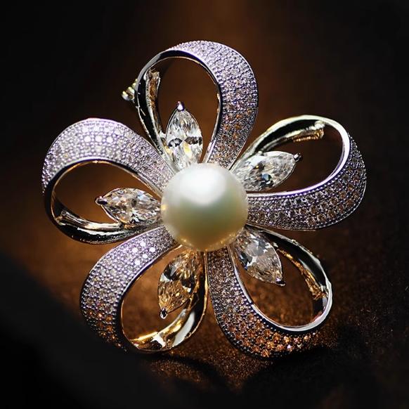 珍珠彩带胸针女设计感个性ins潮气质配饰大气饰品别针扣