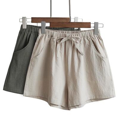Wide Leg High Waist Loose Sports Cotton Linen Shorts宽松短裤