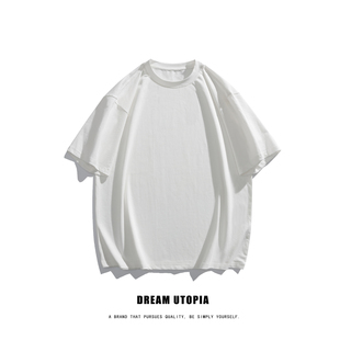 DREAM UTOPIA夏季纯棉圆领短袖T恤男宽松透气打底纯色光板上衣t