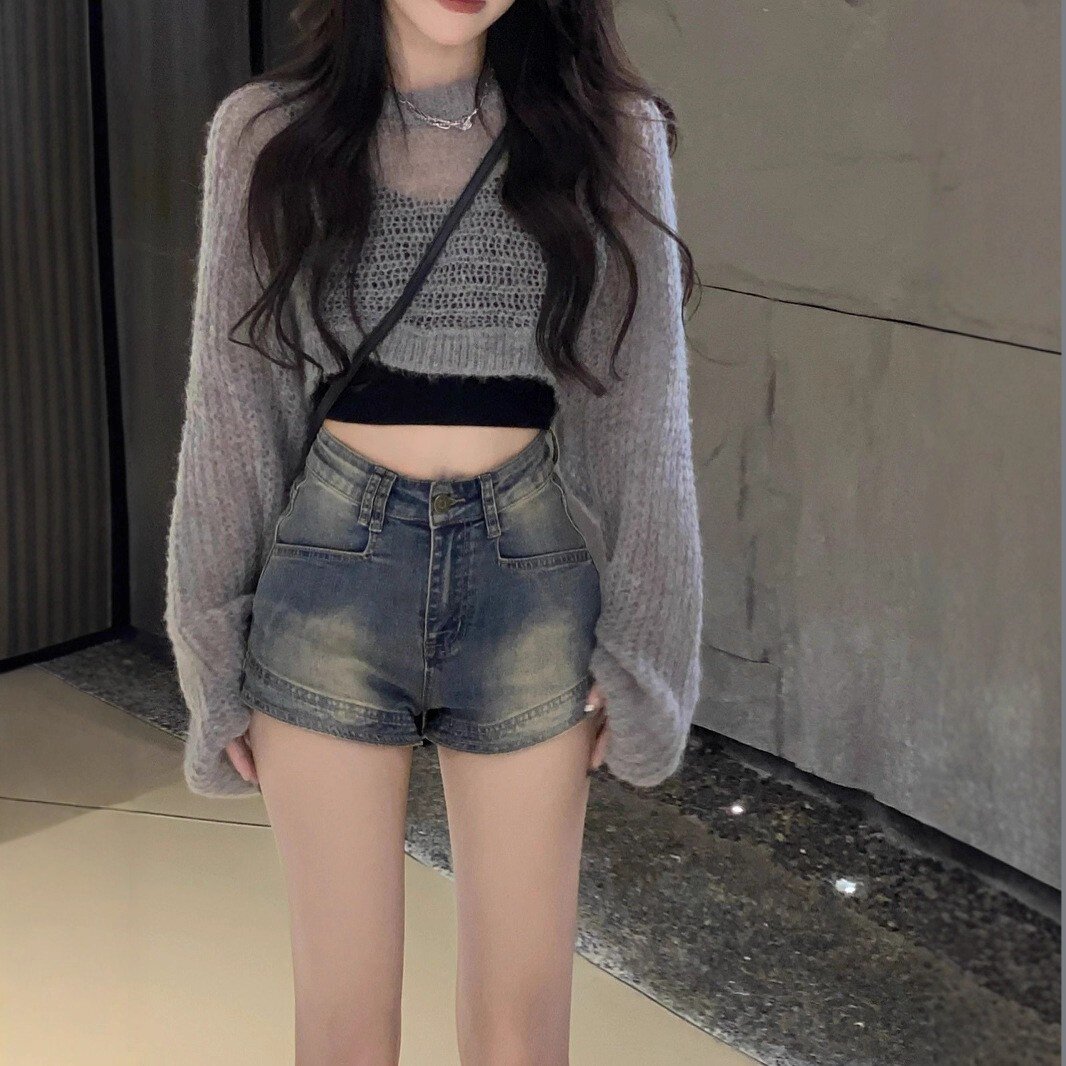 2026新款牛仔短裤女夏季显瘦做旧百搭热裤紧身辣妹时尚A字包臀裤