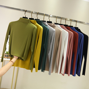 新款 内搭长袖 莫代尔高领打底衫 薄款 T恤上衣 女堆堆领大码 2019秋季