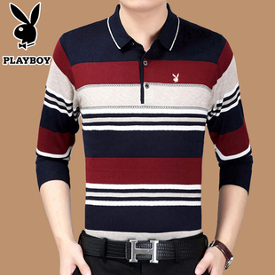 T恤翻领纯棉上衣中老年秋衣爸爸装 长袖 内衣中年男士 花花公子秋季