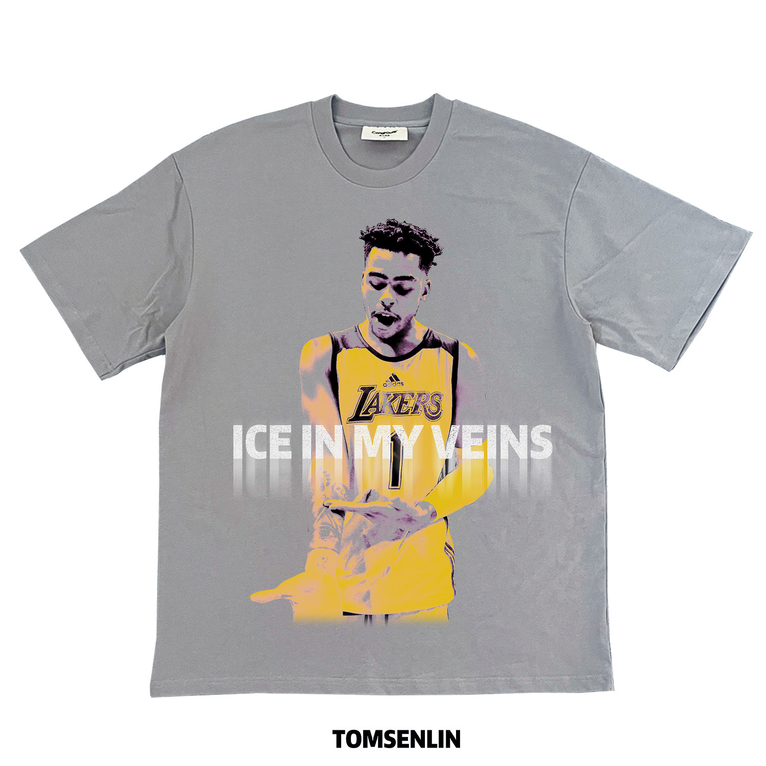 tomsenlin汤森林原创拉塞尔ice in my veins渐变湖人新秀做旧短袖