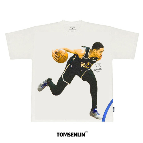 tomsenlin康丽印花面料升级普尔勇士队运球采访励志语录美式短袖