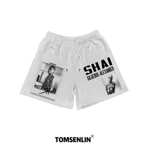 tomsenlinSS美式阿伦艾弗森黑色复古印花系列短裤