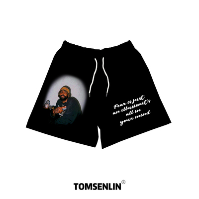 tomsenlin凯里欧文Fingers Crossed手指交叉美式康丽印花黑色短裤