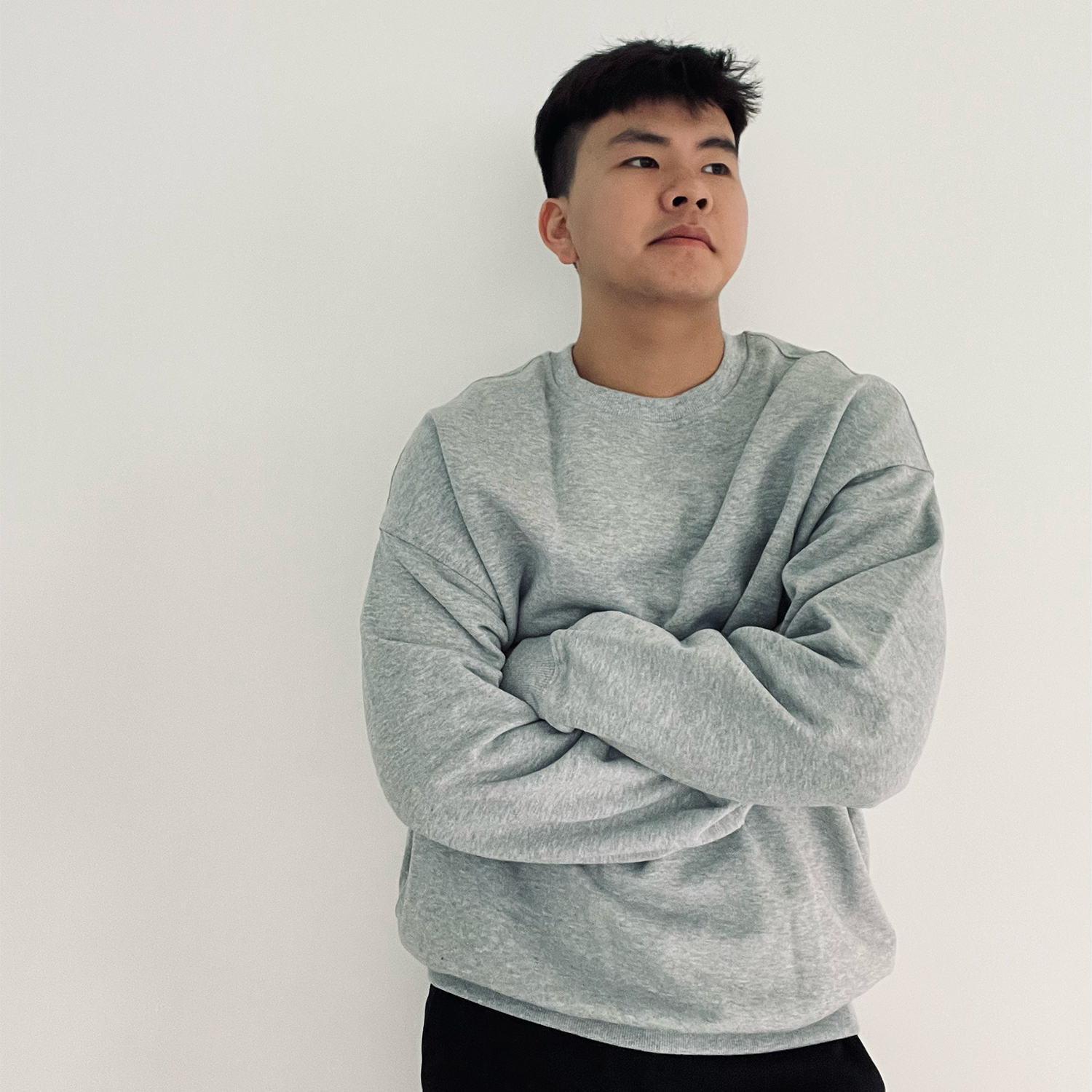 tomsenlin汤森林cleanfit灰色圆领卫衣vibe基础纯色短款帽衫男女