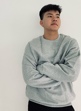 tomsenlin汤森林cleanfit灰色圆领卫衣vibe基础纯色短款帽衫男女