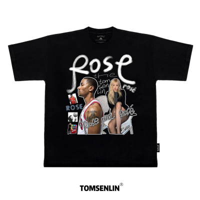 tomsenlin原创手绘字ROSE德里克罗斯复古人像背影康丽印花短袖