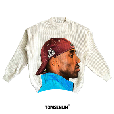 tomsenlin科比布莱恩特休闲帽侧脸复古美式康丽印花慵懒休闲毛衣
