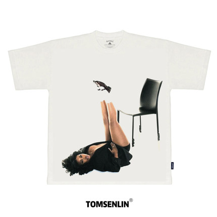 tomsenlin索拉娜·伊玛妮·洛维SZA美式复古写真康丽印花白色短袖