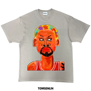 tomsenlin汤森林原创公牛队丹尼斯罗德曼彩色头插画人像美式短袖