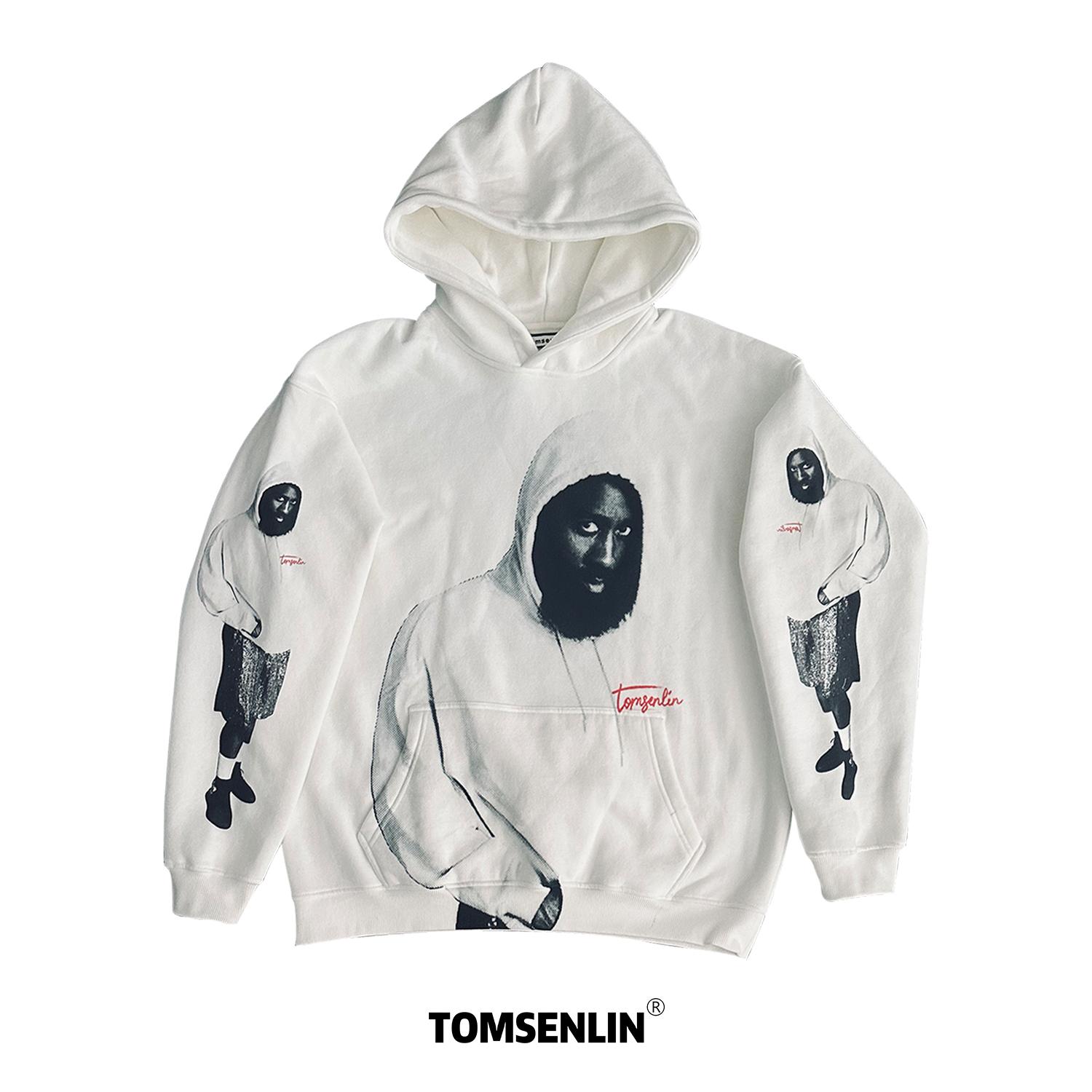 tomsenlin汤森林原创詹姆斯哈登手臂印花人像加绒连帽卫衣