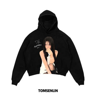 tomsenlin原创安宥真안유진康丽大印花美式复古长短袖卫衣