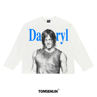 tomsenlin达里尔·迪克森美式街头人物撞色复古康丽印花长短袖T恤