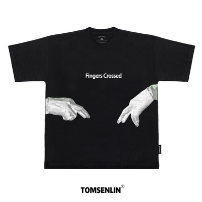 tomsenllin原创凯里欧文Fingers Crossed手指交叉动作印花短袖