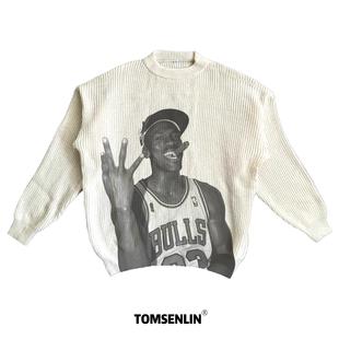 tomsenlin康丽印花直喷迈克尔美式 秋冬慵懒毛衣卫衣长短袖