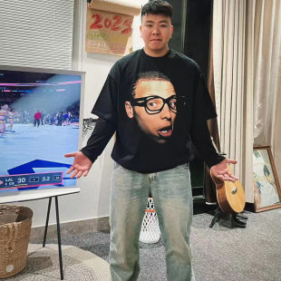 tomsenlin年轻斯蒂芬库里大头眼镜康丽印花美式复古短袖