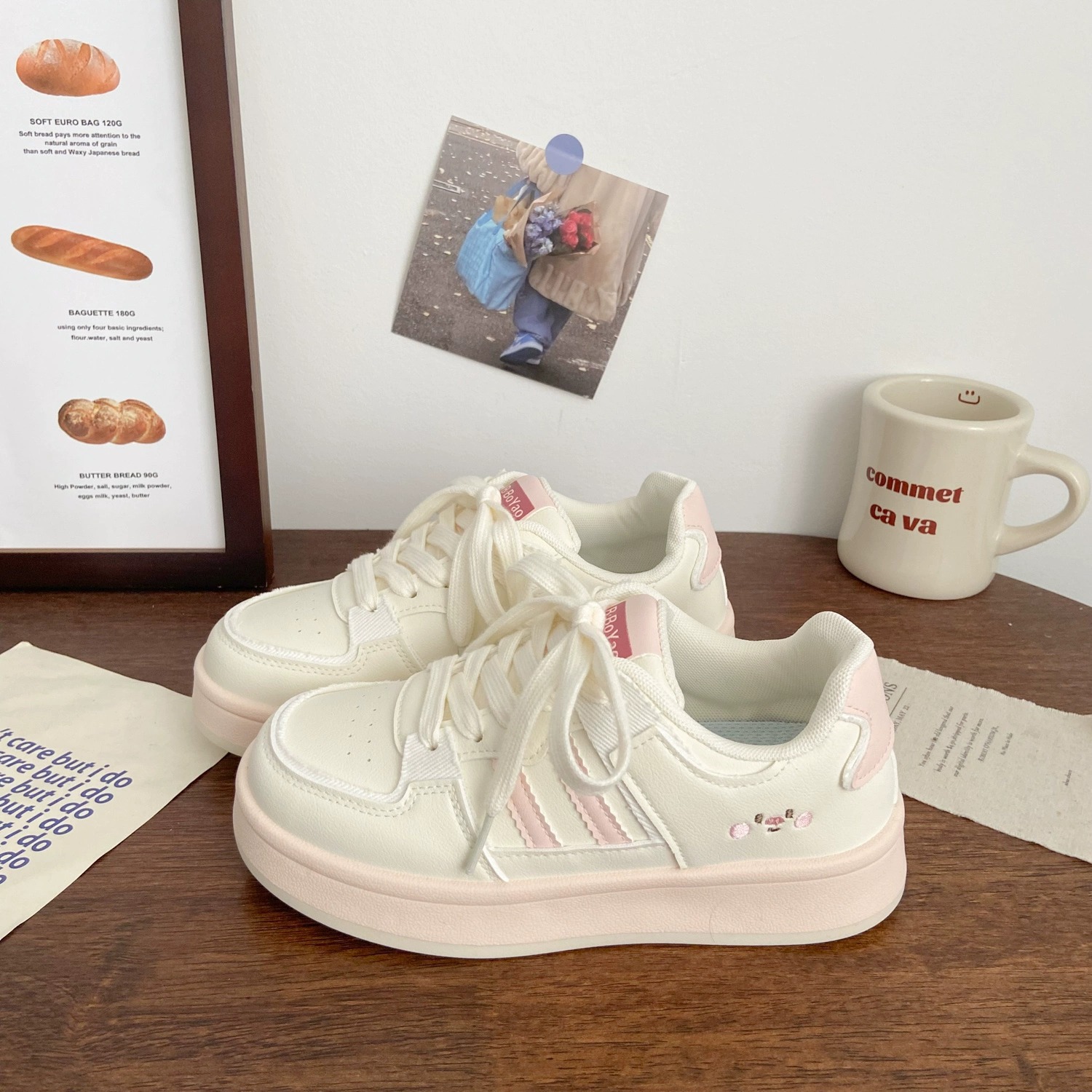 2025新款粉色甜美少女风小白鞋女百搭舒适休闲鞋透气增高运动板鞋