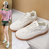 百搭圆头系带轻便防滑休闲运动板鞋 2025新款 女韩版 平底德训鞋 秋季
