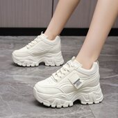 新款 运动休闲鞋 防滑低帮系带透气厚底运动鞋 2026春季 白色老爹鞋 紫