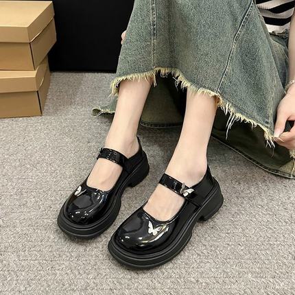 秋季小皮鞋女厚底粗跟温柔甜美水钻蝴蝶一字扣JK复古玛丽珍单鞋潮