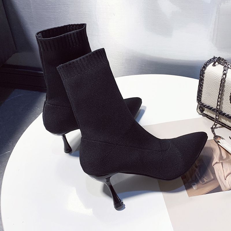 2025秋冬季新款尖头细跟高跟鞋网红马丁靴女时尚踝靴百搭中筒靴子