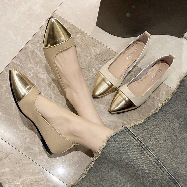 2025春夏季新款小香风玛丽珍拼色方头单鞋女粗跟软底一脚蹬瓢鞋子