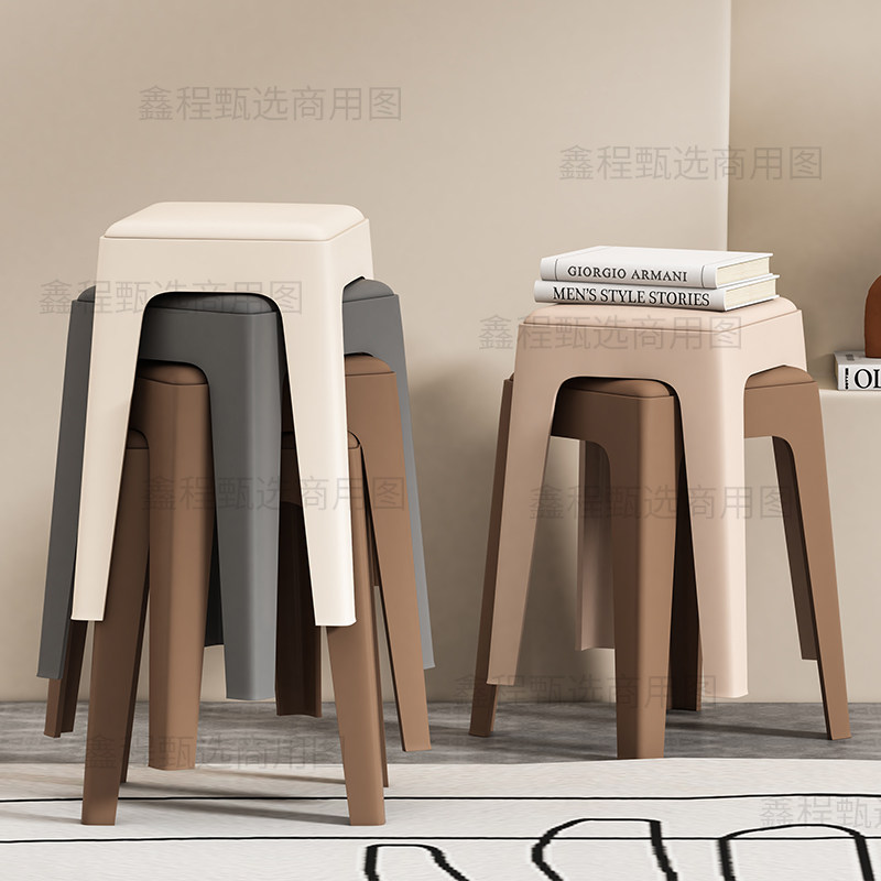 软包凳子家用可叠放备用加厚塑料方凳高板凳大人结实客厅餐桌椅子,住宅家具,其它凳子,淘宝优惠券,粉丝福利购,淘宝优惠卷