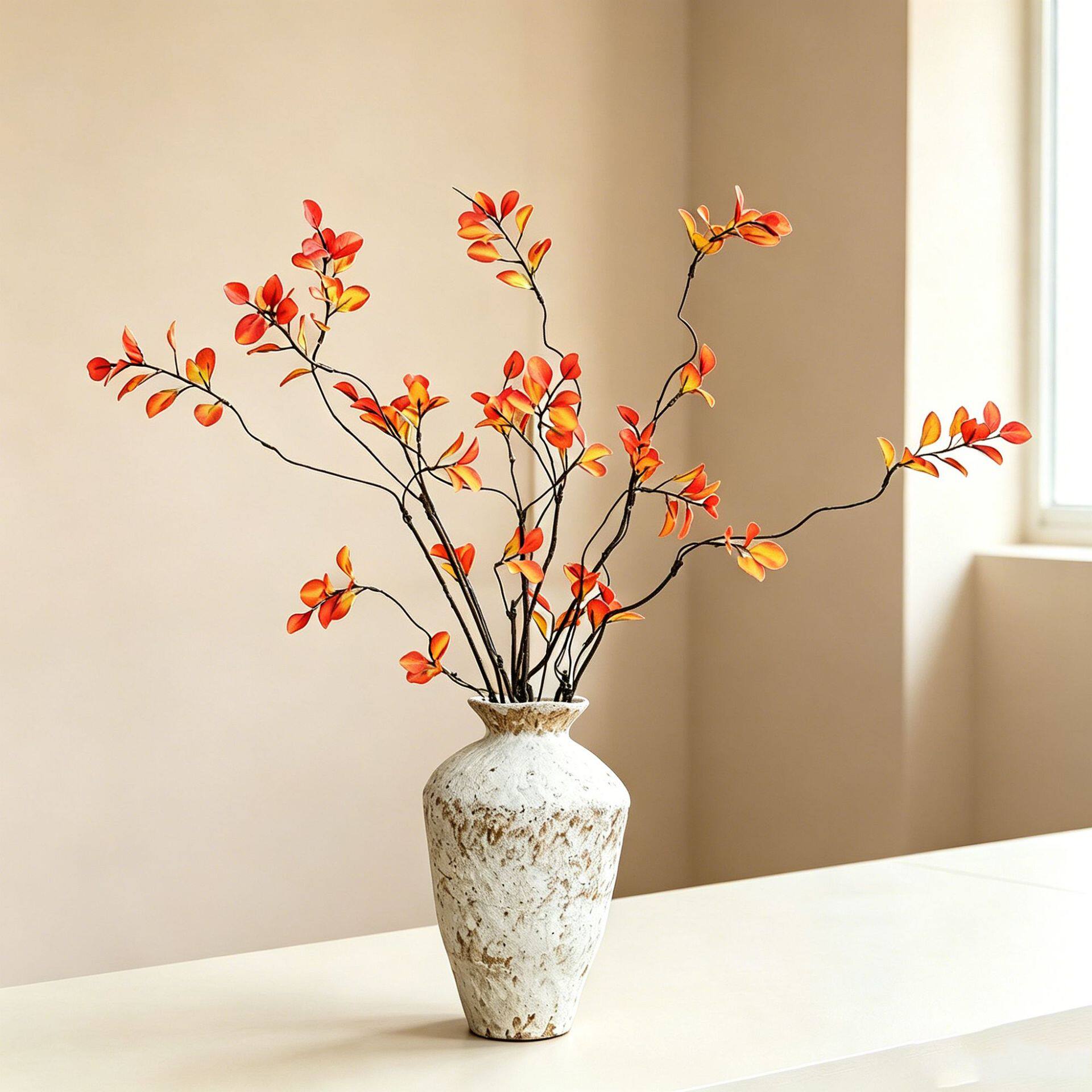 秋色红枫叶仿真绿植造景装饰仿真花摆设仿真树花艺枫树枝枯枝叶子图片