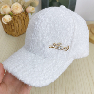 加厚保暖羊羔绒帽子女秋冬天毛绒棒球帽刺绣花朵泰迪绒百搭鸭舌帽