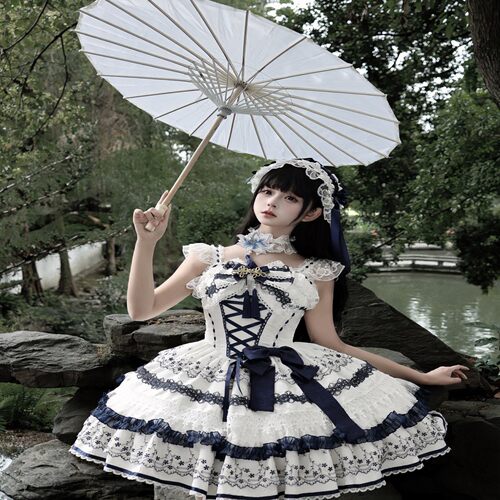 韩菇凉原创设计青鸳赋Lolita裙洋装青花瓷甜美jsk吊带连衣裙现货