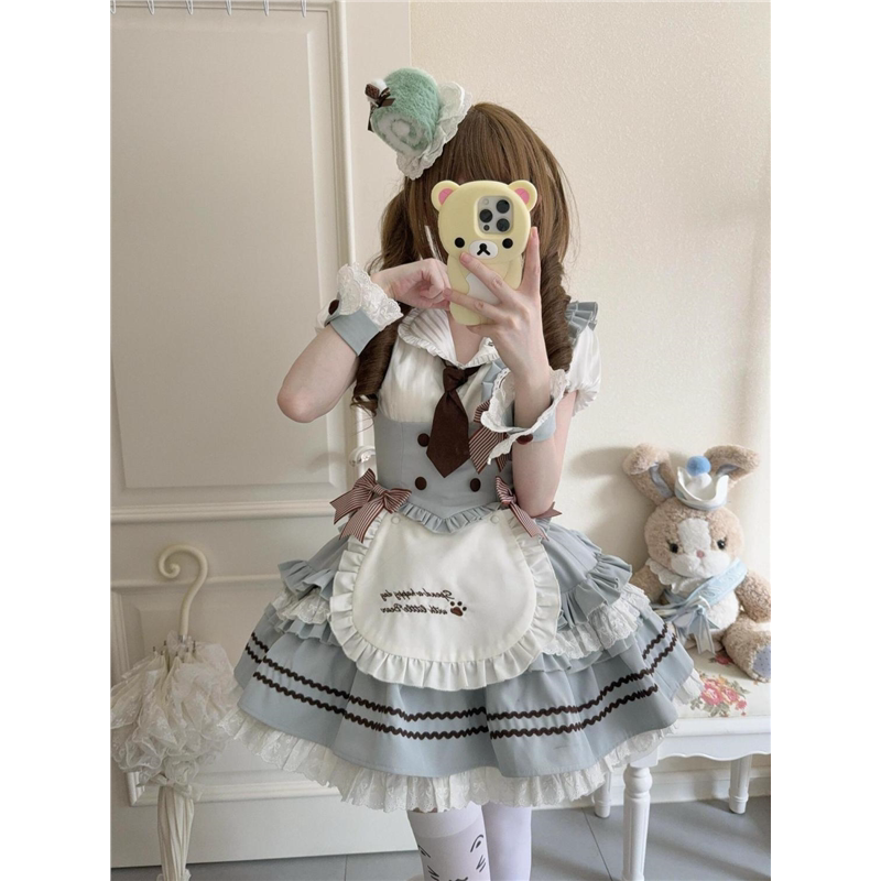 lilita裙少女感甜美蝴蝶结衬衫收腰显瘦马甲蕾丝高腰蓬蓬裙三件套