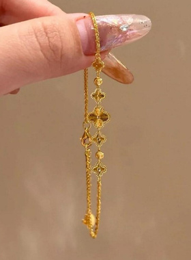 古法金色镭射四叶草手链女ins轻