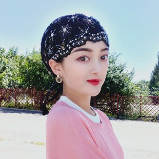 新款手工刺绣包头帽女士时尚绣花头巾帽回族妈妈发帽松紧堆堆帽