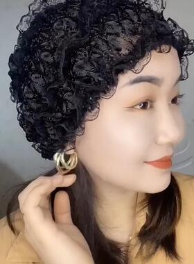 新款时尚遮白发妈妈帽方便蕾丝帽