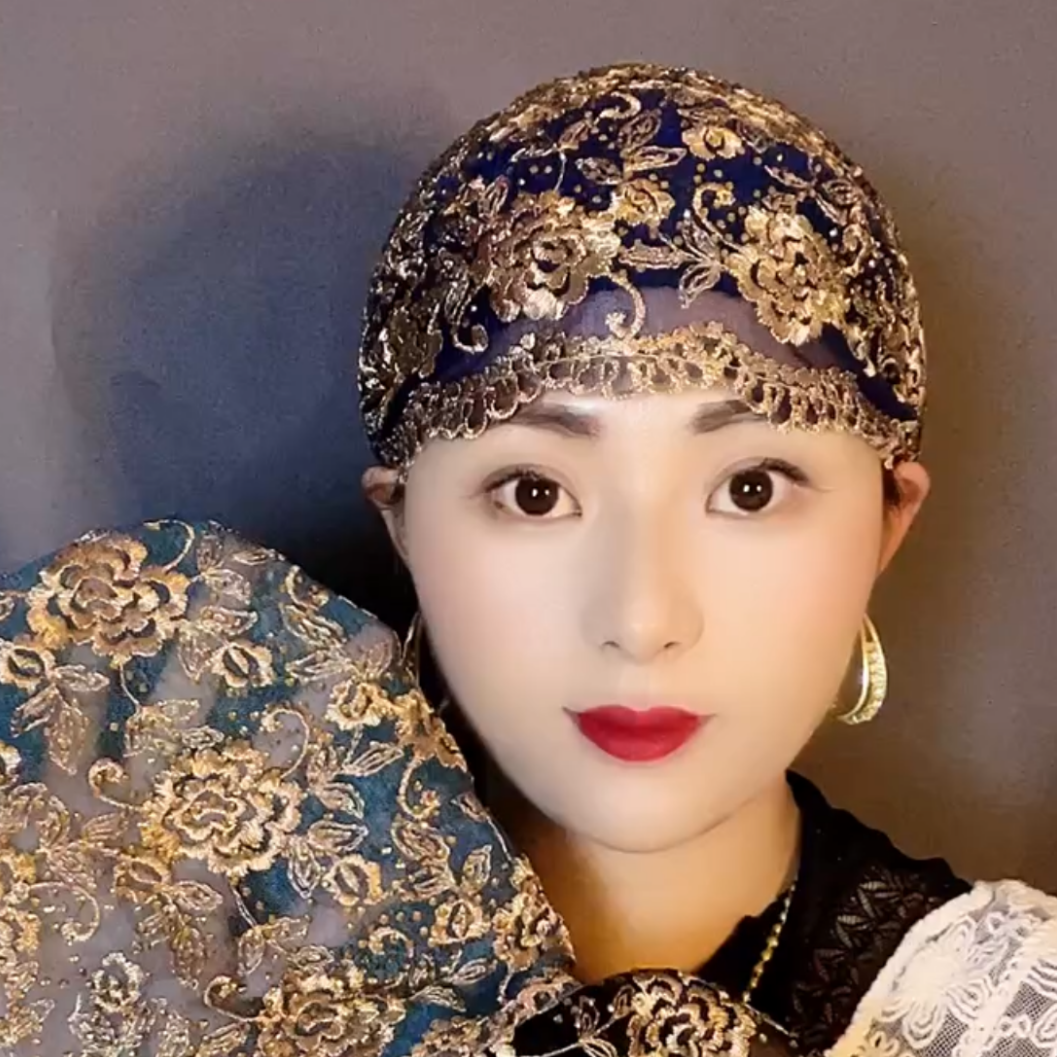 新款蕾丝帽包头帽玫瑰花刺绣头巾帽遮白发帽时尚帽回族妈妈帽子