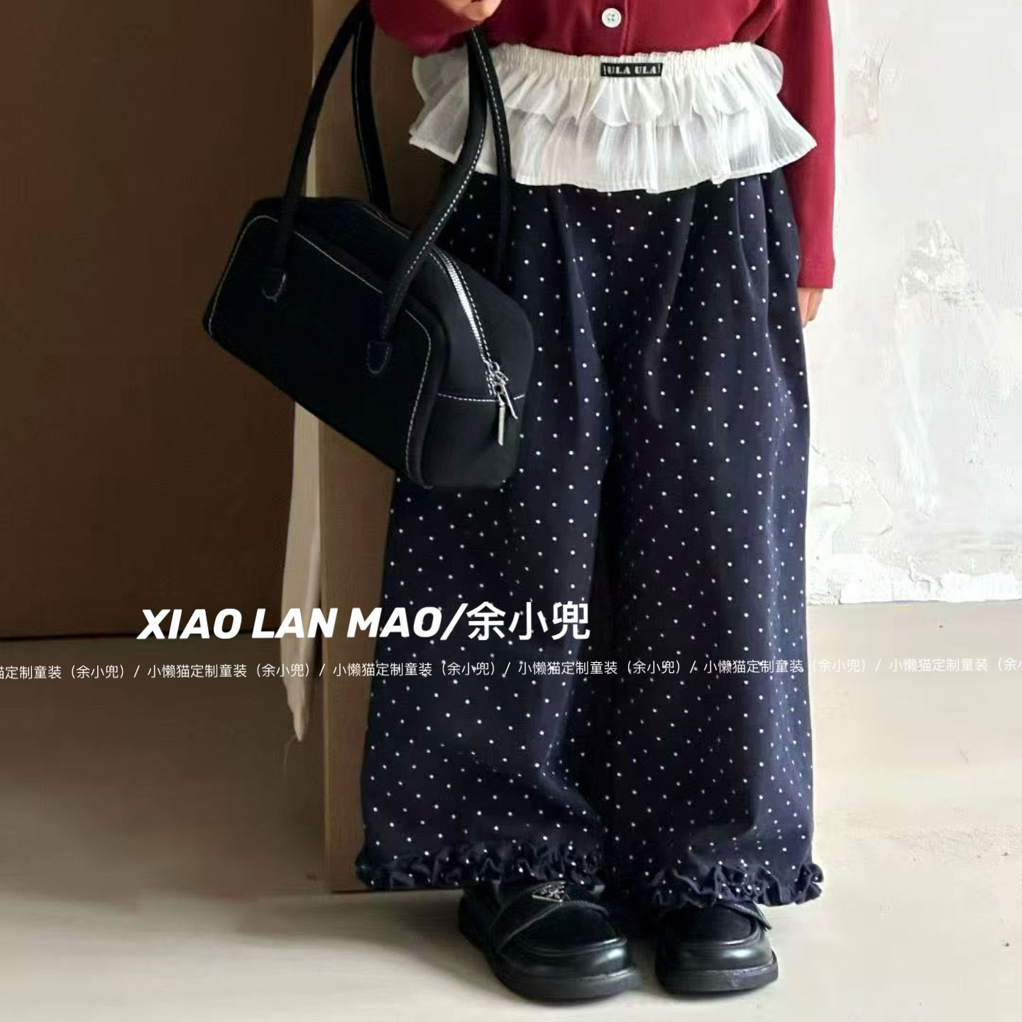 中大儿童纯棉加厚加绒波点长裤